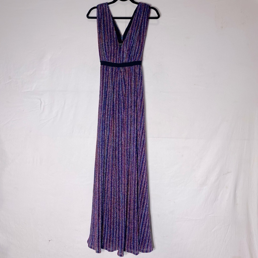 BCBGMaxAzria Metallic Stripe Pleated Gown  Purple XXS